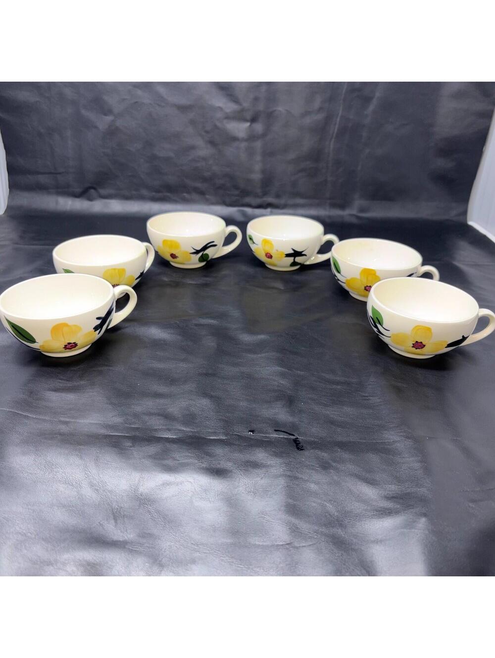 6 Blue Ridge Southern Pottery Dogwood Yellow Flowers Cups & Saucer Plates - Picture 5 of 10